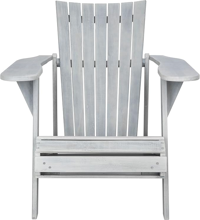 SAFAVIEH Outdoor Collection Merlin Ash Grey Adirondack Chair with Retractable Footrest