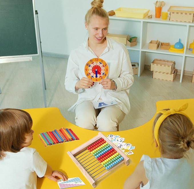 Wooden Abacus for Kids Math Manipulatives Learning Clock for 5 6 7 8 Year Old Boys Girls 1st 2nd Grade Math Counters 100 Counting Sticks Montessori Preschool Educational Math Toys Homeschool Supplies