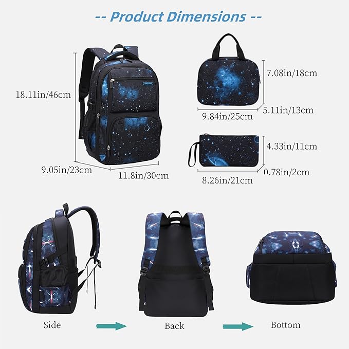 MITOWERMI Boys Backpacks for Primary Junior School Kids Backpack with Lunch Box Galaxy Space Bookbags for Boys Girls