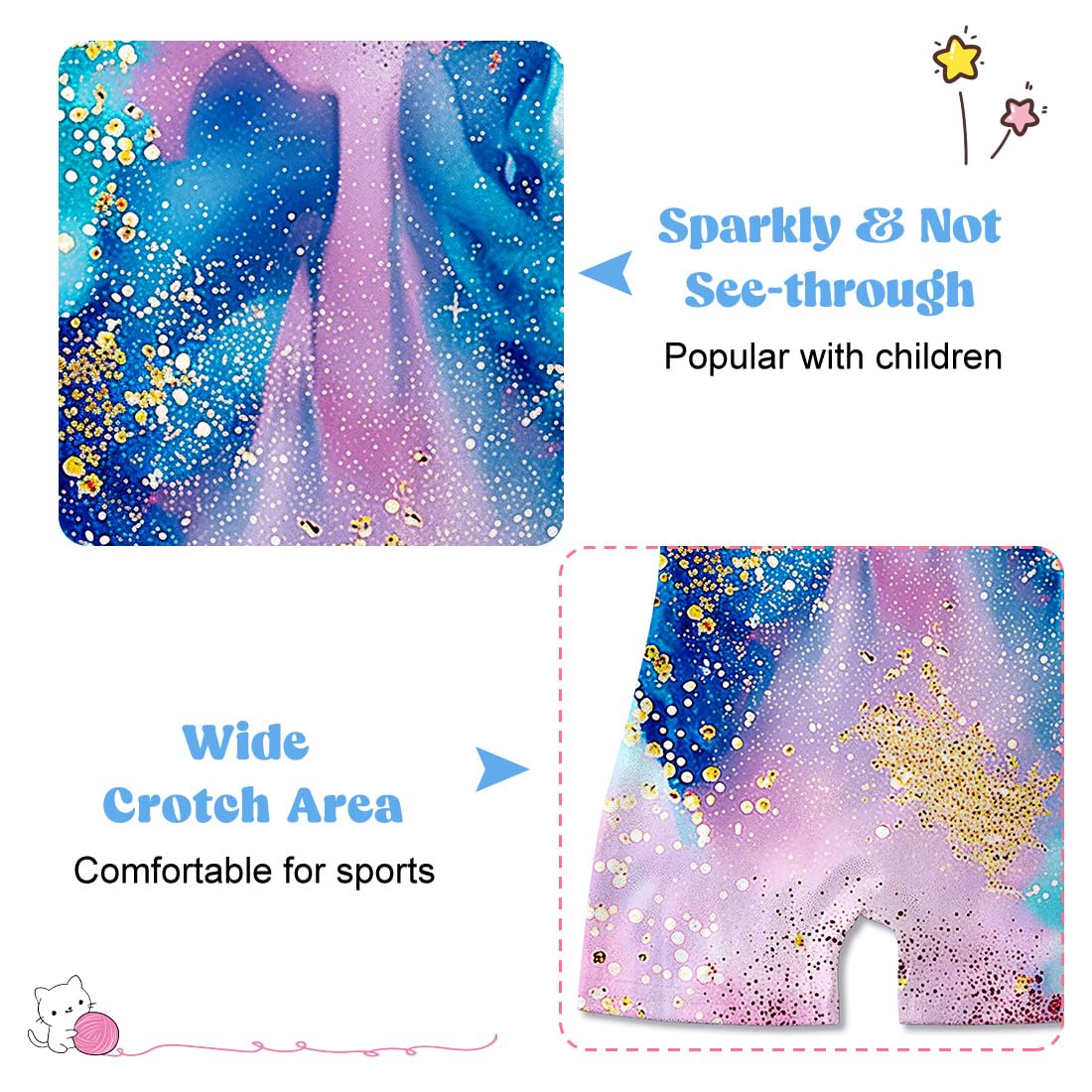 Funnycokid Gymnastics Leotards for Girls Kids Outfits Sparkly Unitards Clothes with Shorts, Diamond Blue Pink, 6-7 Years