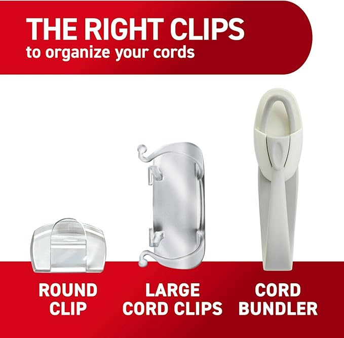 Command Round Cord Clips, 4-Pack of 10 Cord Clips and 12 Strips, Damage Free Hanging Cable Clips, No Tools Wall Clips for Hanging Electrical Cables