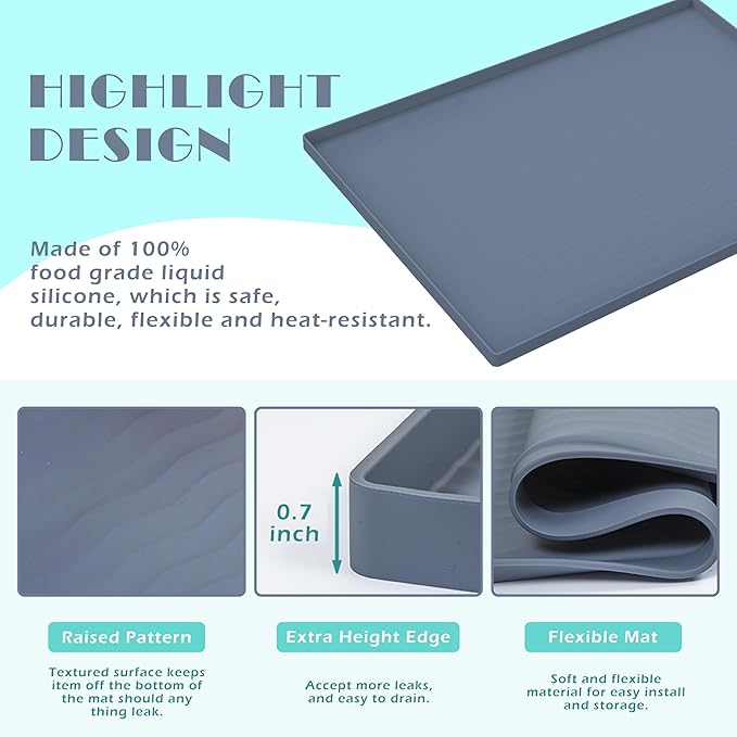 URMONA Waterproof Silicone Under Sink Mat 31'' x 19'' Shelf Liner for Kitchen and Bathroom, Cabinet and Counter Protector, Storage and Organizers, Litter Mat, Pet Cat Puppy Essentials(Khaki)