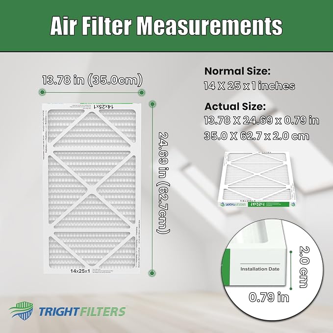 14x25x1 Air Filter 4 Pack, Durable MERV 8 Pleated Home HVAC AC Furnace Filters