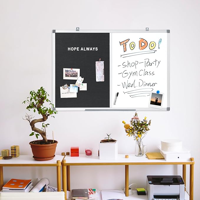 S SWANCROWN Felt Board White Board Combo/Letter Board/Dry Erase Whiteboard for Office, Classroom Home, Black, 24x18 Inch