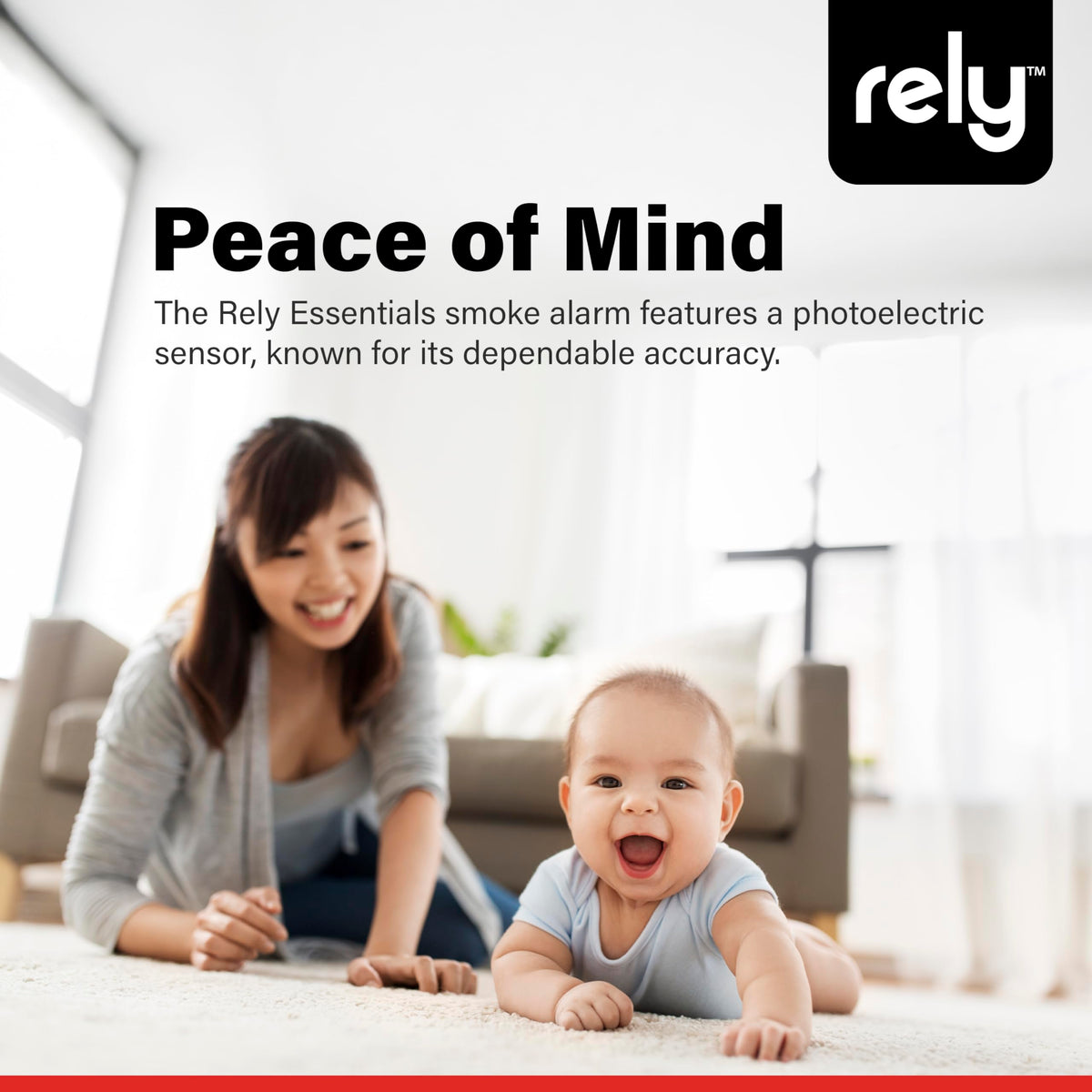 Rely Essentials 5400 Smoke Alarm – Hardwired AC Powered with Battery Backup - Photoelectric Smoke Detector - Interconnect, Easy Install – 1 Pack