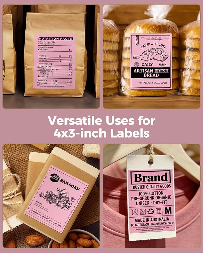 MUNBYN 4” X 3” Direct Thermal Labels, Thermal Printer Stickers, Strong Adhesive, Labels Paper for Mailing, Barcode, 500 Sheets/1 Roll, Pink