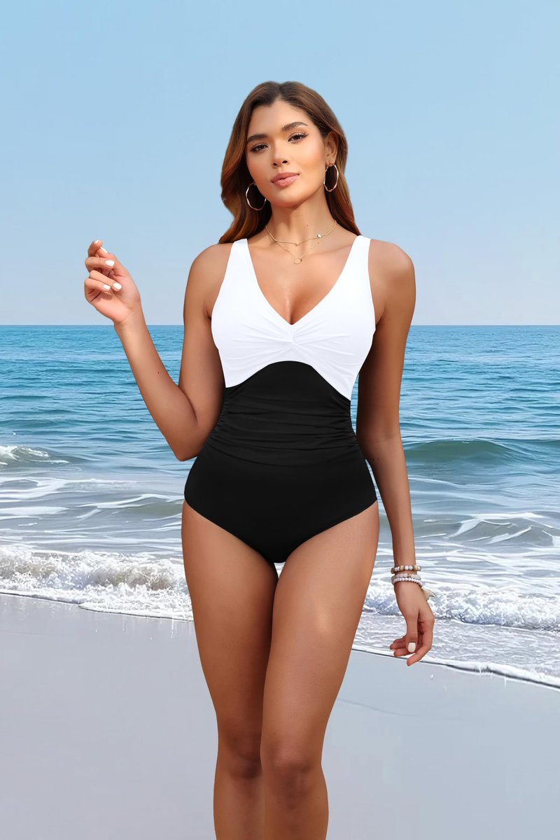 Holipick Black and White Women Tummy Control One Piece Swimsuit - Push Up Bathing Suit Full Coverage Slimming Swimwear XL