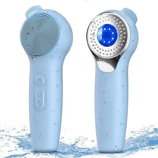 Facial Cleansing Brush, Silicone Electric Face Scrubber Waterproof Sonic Vibration Face Cleanser Brush for Men Women, Rechargeable Face Brushes with Nose Scrub Brush Exfoliating Massaging(Blue)