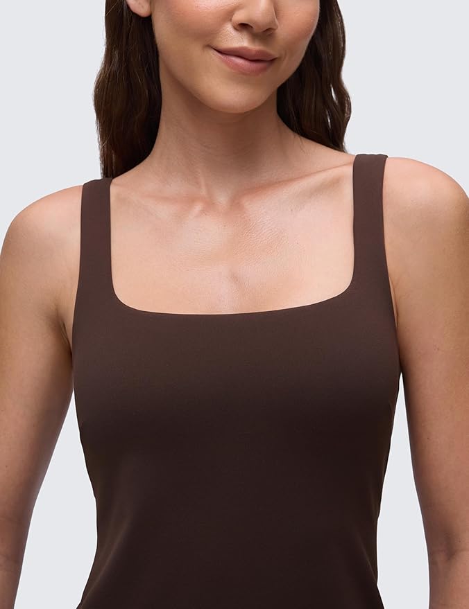 CRZ YOGA Butterluxe Linerless Square Neck Tennis Dress for Women - A Line Casual Outfits with Shelf Bra No Built-in Shorts