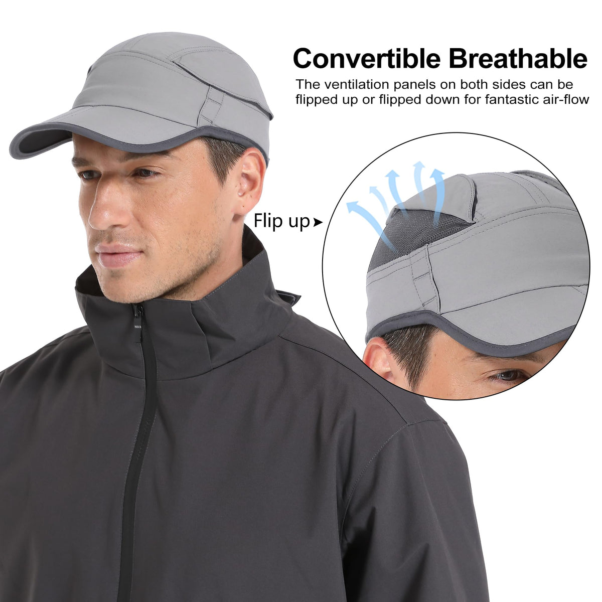GADIEMKENSD Quick Drying Baseball Cap with Breathable Mesh, UPF50+ Sun Protection Running Cap for Men, Cooling Dri Fit Hat, Foldable Sports Hat for Hiking Gym Workout Golf Light Grey