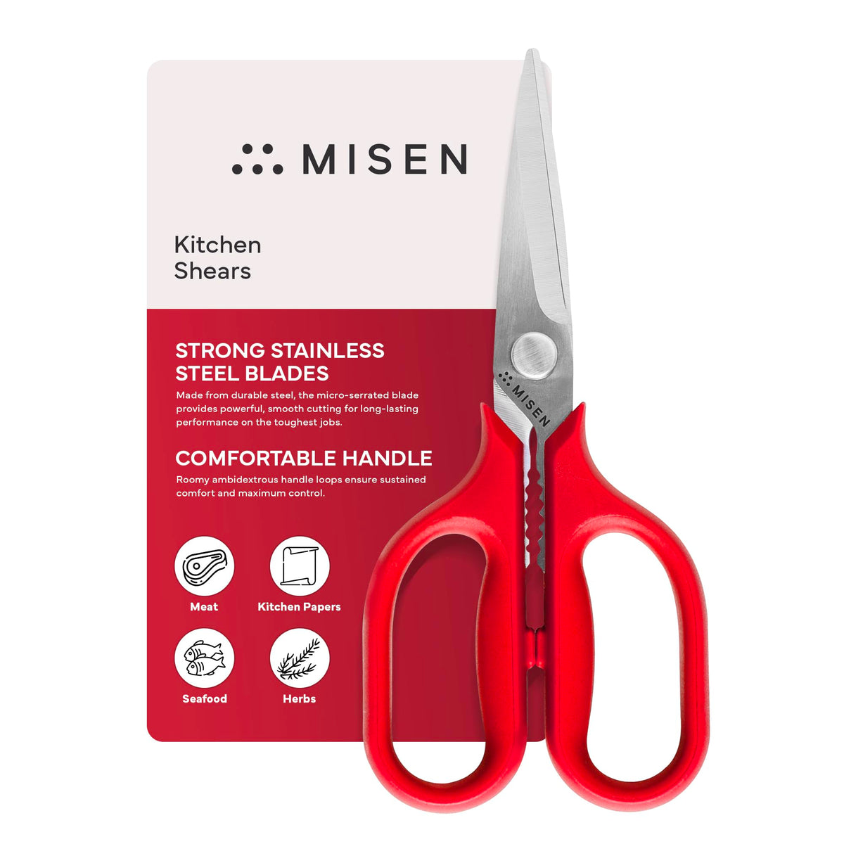 Misen Heavy Duty Kitchen Shears - Stainless Steel, Versatile and Easy Clean Scissors for Meat, Herbs and Veggies - Ambidextrous Comfort Handle - Professional Grade - Black