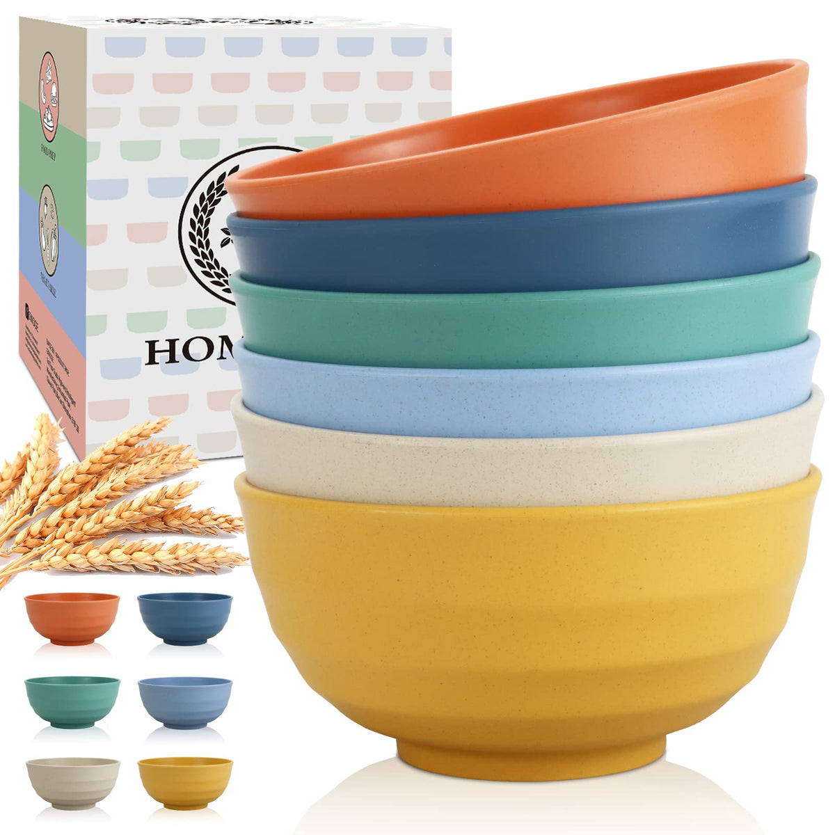 Homienly Soup Bowls, Cereal Bowl, Premium Wheat Straw Bowls Set of 8, Unbreakable Plastic Bowls Microwave Safe, Dishwasher Safe Serving Bowl for Kitchen, Breakfast, Dinner, Salad, Poke (Blue, 26 OZ)