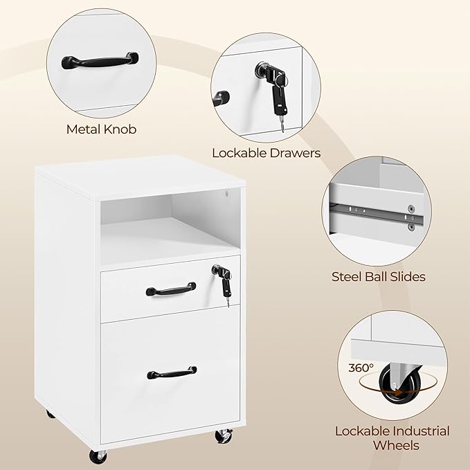 Yaheetech File Cabinet Vertical File Cabinets Mobile Letter Size File Storage Organizer Small Filing Cabinet Printer Stand for Home and Office White