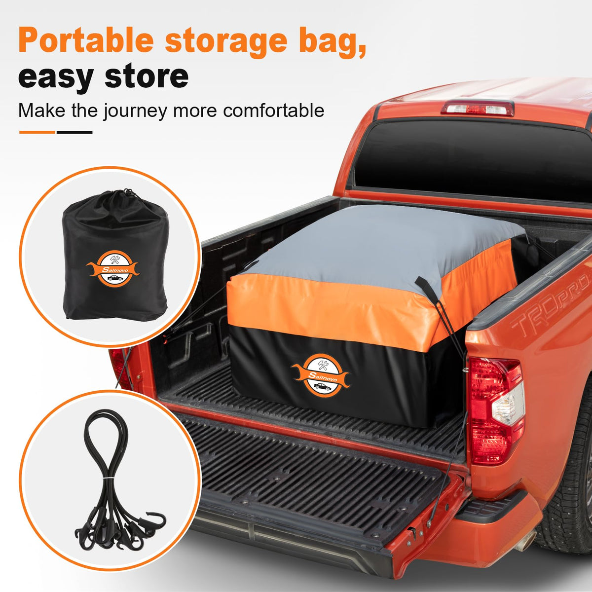 Sailnovo Truck Bed Cargo Bag, 38 Cubic ft Waterproof Cargo Bag for Truck Bed, Heavy Duty PVC Truck Cargo Bag Fits Any Truck Size with 6 Stretch Cord, Packing Bag (59''x48''x23'')