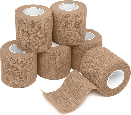 FriCARE Self Adhesive Bandage Wrap, Medical Tape in First Aid Kit, Cohesive Bandages for Wounds Sport Vet, FSA/HSA Eligible, 2 Inches X 5 Yards 6 Rolls, Walnut Brown