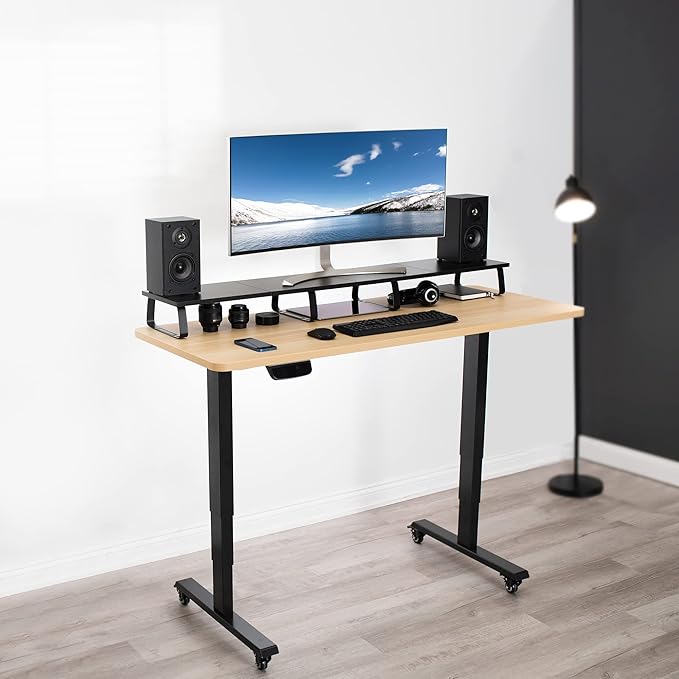 VIVO 55 inch Extra Long Monitor Stand, Wood & Steel Desktop Riser, Multi Screen, TV, Keyboard, Laptop, Ergonomic Desk and Tabletop Organizer, Black, STAND-V000D5