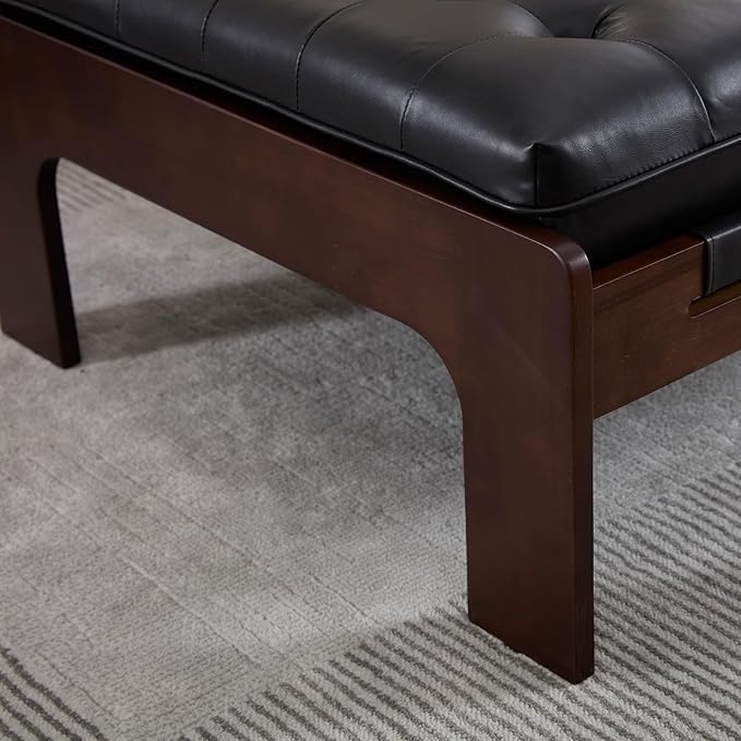 Kmax Coffee Table, 48 Inch Black Leather Ottoman Coffee Table Rectangular Upholstered Dark Wood Center Table Tufted Tea Table, Oversized Footrest Stool for Living Room - PU, Black