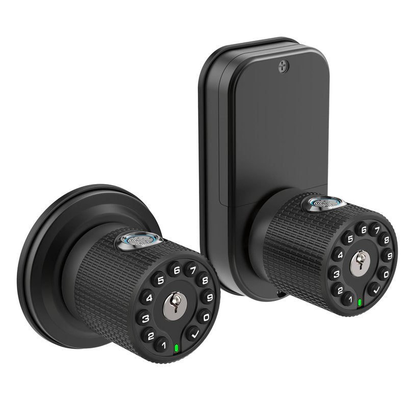 BOTHSTAR Double Sided Keyless Door Knob Lock with Fingerprint and Keypad, Smart Doorknob with Dual Cylinders for Exterior or Interior Door(Double Sided Fingerprint Matte Black)