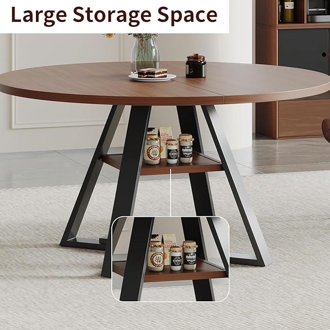45.3" Round Walnut Dining Table for 4 – Mid-Century Modern Pedestal Table for Kitchen, Dining Room, Small Apartment or Breakfast Nook