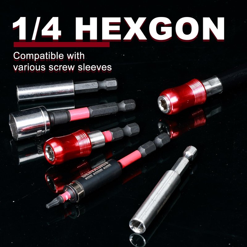 Geinxurn 12Inches Flexible Drill Bit Extension Screwdriver Bit Holders, 1PACK Flex Shaft Extension Socket Bit Holder Hex Shank Quick-Change Drill Bit Guide