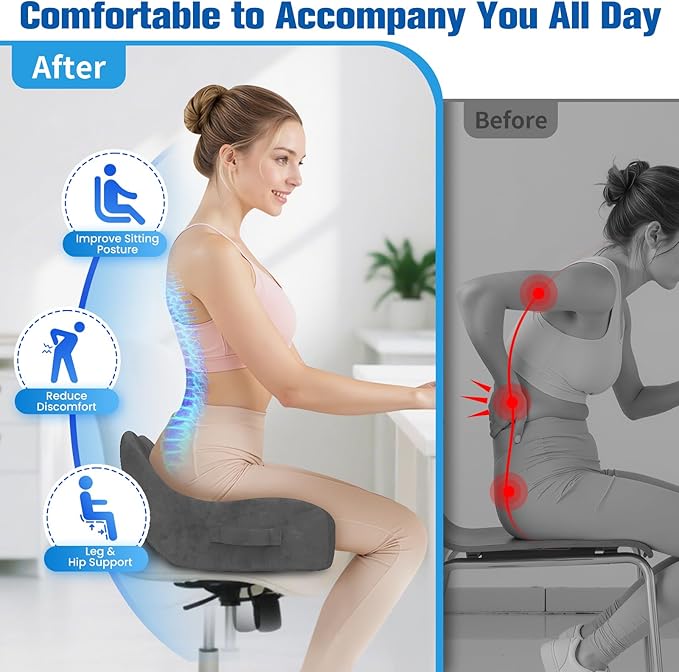 Seat Cushion, Chair Cushions for Office Chairs/Desk Seats/Wheelchair - Hip&Sciatica&Tailbone Pain Relief Memory Foam Office Chair Cushion for Long Sitting Office Workers (Grey, X-Large)