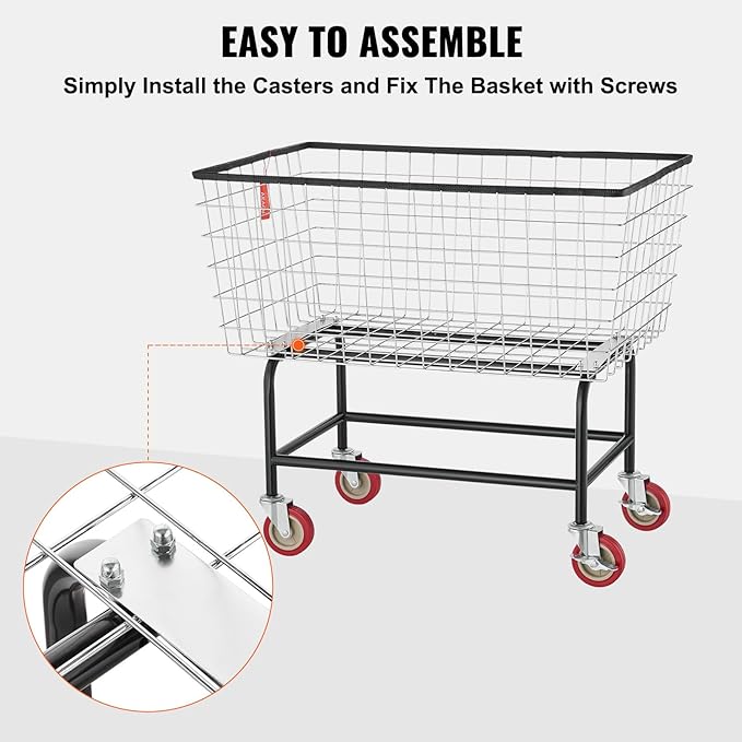 VEVOR Wire Laundry Cart, 3.8Bushel Wire Laundry Basket with Wheels, 32.5''x21.3''x29.9'', Commercial Laundry Basket, Steel Frame with Chrome Finish, 4'' Casters, Wire Cart for Laundry