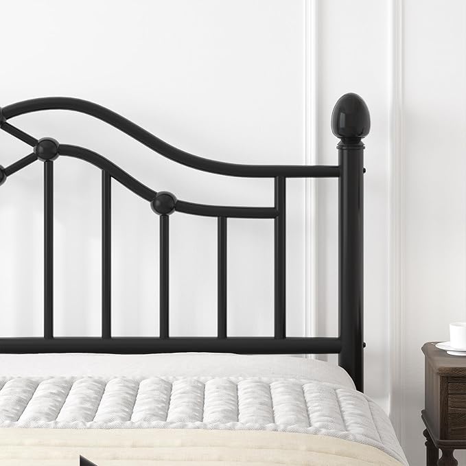 Queen Size Bed Frame, Metal Platform Bed with Victorian Headboard and Footboard, Strong Metal Slats Support, Mattress Foundation No Box Spring Needed, Easy Assembly, Noise Free, Black
