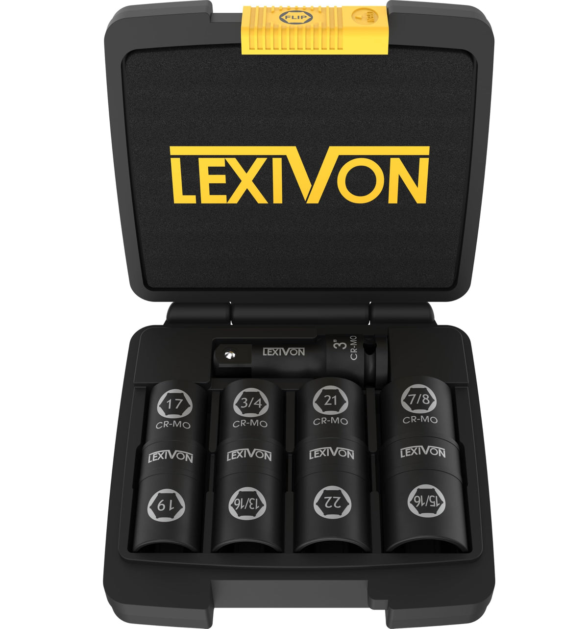 LEXIVON Lug Nut Impact Socket Set, 1/2-Inch Drive | Innovative 8-IN-4 Flip Socket Design, Covers Most Commonly Used Inch & Metric Wheel Nuts | Cr-Mo Steel = Full Impact Grade (LX-110)