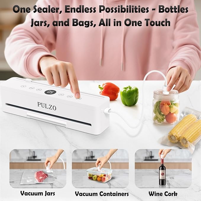 Vacuum Sealer Machine, 85KPa True-Auto Vacuum Sealer for Food, Dry/Wet Modes, External Sliding Blade, Removable Drip tray, Includes Free Bags (25 Pre-cut)