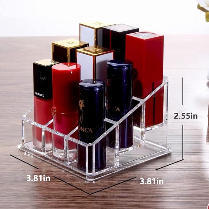 Lipstick Holder 9 Spaces Lipgloss Organizer , 3 Rows - Nail Polish Organizer Makeup Holder & Cosmetics Storage Display