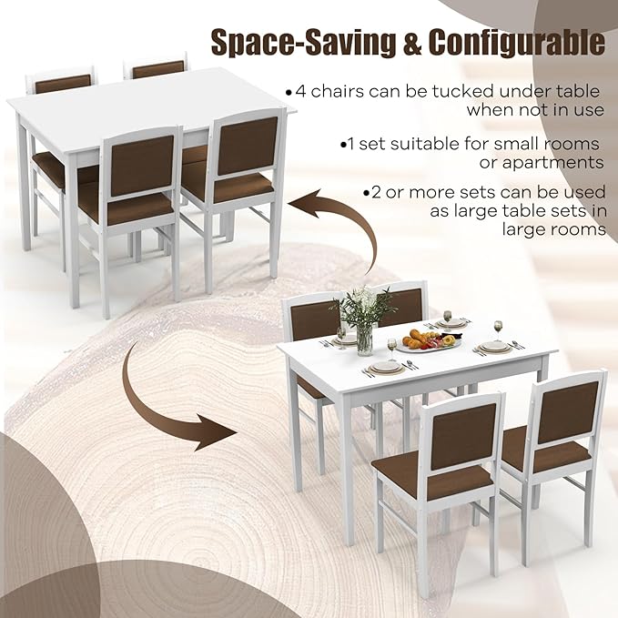 NAFORT Dining Table Set for 4, Farmhouse Kitchen Table and Chairs Set of 4, Mid-Century Modern Rectangular Dining Room Table with Cushion Padded Seat, Solid Wood Dining Set Kitchen Furniture