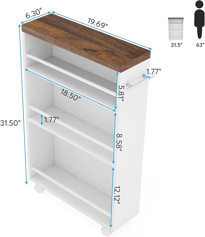 Tribesigns Slim Storage Cart, Rolling Narrow Kitchen Cart on Wheels for Small Place, 4-Tier Slide Out Slim Utility Cart Skinny Laundry Cart with Handle for Kitchen, Bathroom, Laundry