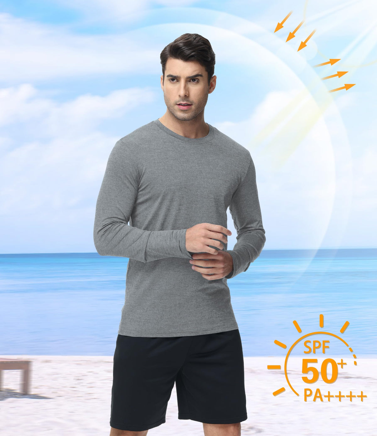 Kinglaman 6 Pack Men Dry Fit Workout Long Sleeve Athletic Gym UPF 50+ SPF UV Sun Protection Quick Dry Lightweight Shirts 1 Black 1 Gray 1 Heather Gray 1 Blue 1 Red 1 Green Large