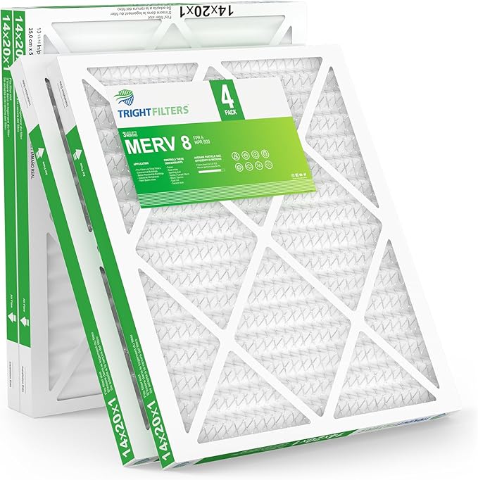 14x20x1 Air Filter 4 Pack, Durable MERV 8 Pleated Home HVAC AC Furnace Filters