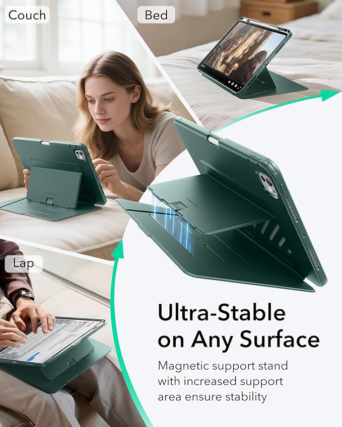 ESR for iPad Pro 13 Inch Case (M5/M4) 2025/2024, Vertical Stand Cover, Multi Stand Angles, Ultra-Stable Case with Pencil Holder, Flip Series, Green