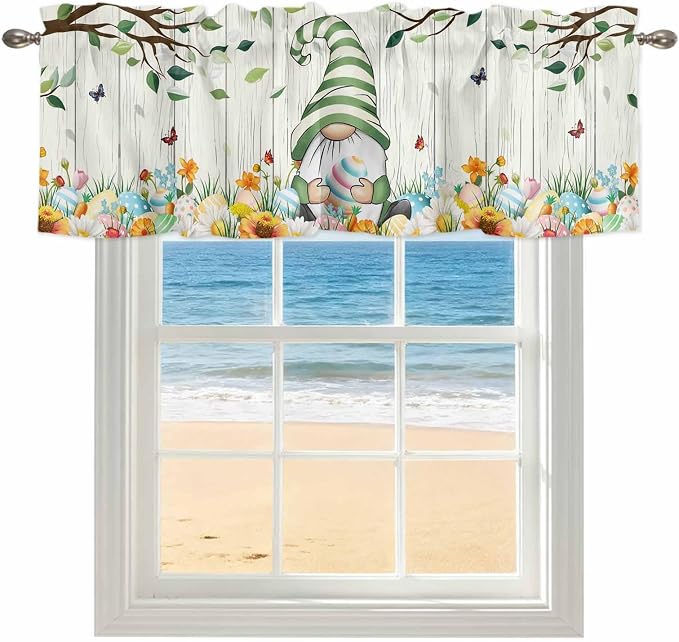 Easter Gnomes Curtain Valances for Windows, Kitchen Valance Window Treatment