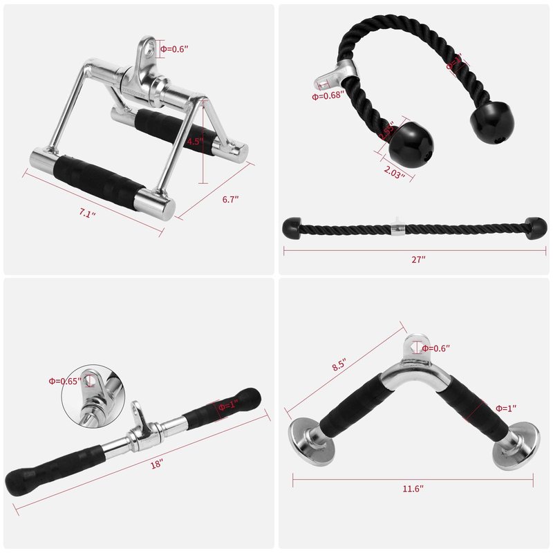 DYNASQUARE Tricep Press Down Cable Machine Attachment, Heavy Duty Solid Steel Body Training Lat Pulldown Home Gym Accessories, Double D Row Handle, V Bar, Ankle Straps, Tricep Rope, Pull Down Bar