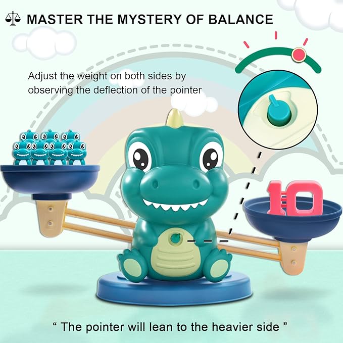 Dinosaur Math Balance Toys - Montessori Toys for 3 Years Old Kids, Learning and Educational Toys for Boys and Girls - Birthday Gifts for 4 5 6 7 Year Old Boys