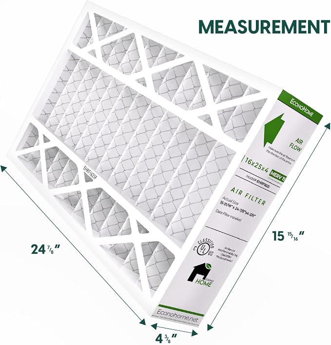 EconoHome 16x25x4 AC Furnace Pleated Air Filter MERV 11 Replacement – Allergen