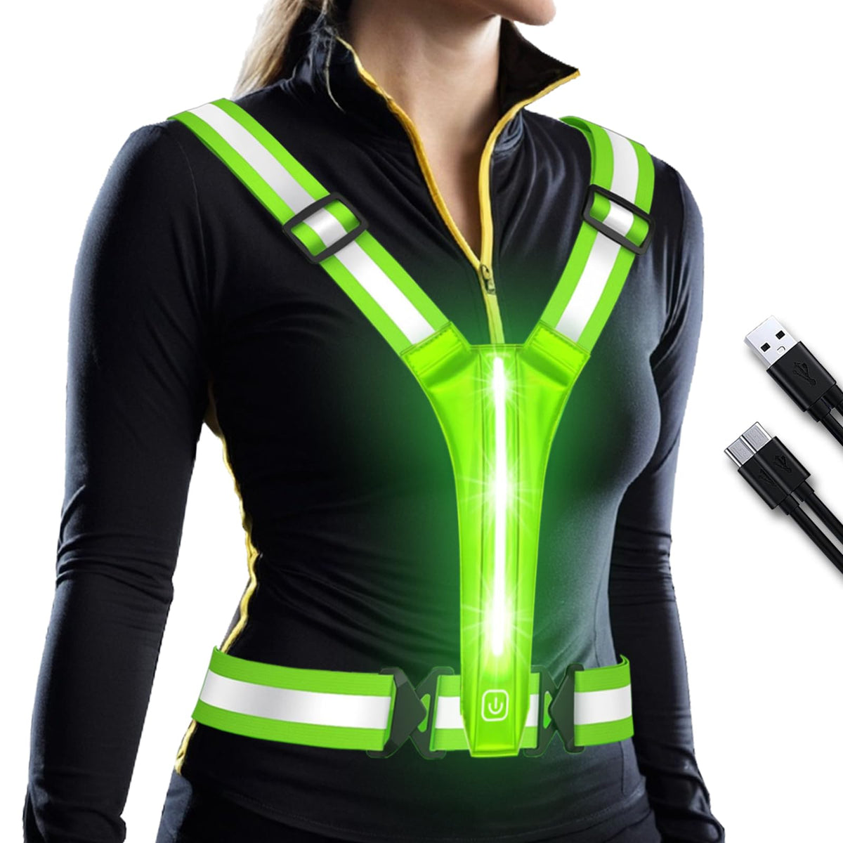 LED Reflective Vest Running Gear, Lights Up Vest Rechargeable, High Visibility Reflective Running Gear for Night Walking Cycling Jogging
