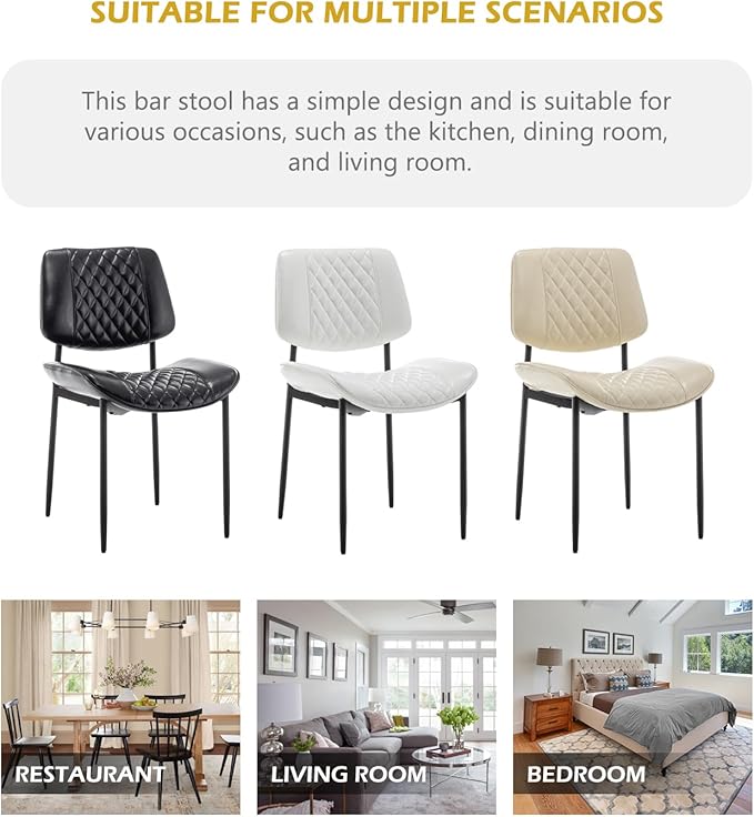 Modern Dining Chairs Set of 2, Leather Dining Chair with Metal Legs, Upholstered Dining Room Chairs for Dining Room, Kitchen, Vanity (Beige)