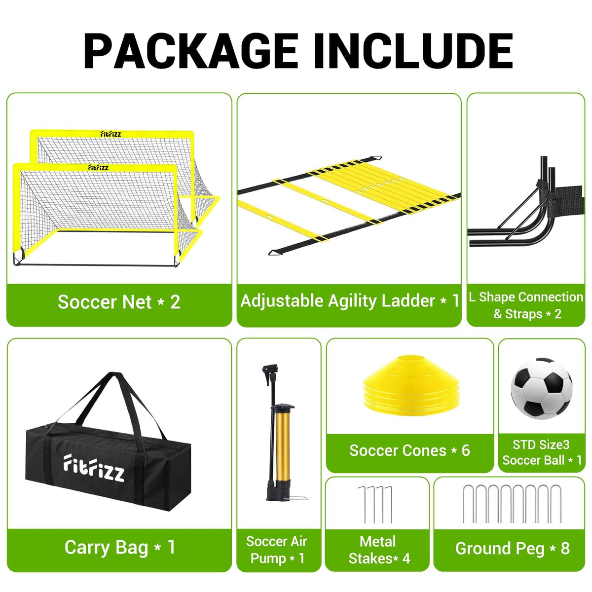 Soccer Goal, Soccer Goals for Backyard, 6x4ft Portable Pop Up Soccer Net Set, Soccer Training Equipment with Soccer Ball, Ladder and Cones(Yellow)