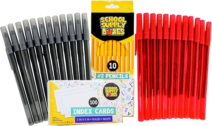 High School Writing Bundle | Case (2 Boxes) - 51 Pieces per Box | School Supply Boxes - Back to School Essentials | Includes Composition Books, Loose Leaf Paper, Index Cards, 12 ct. Pens & More