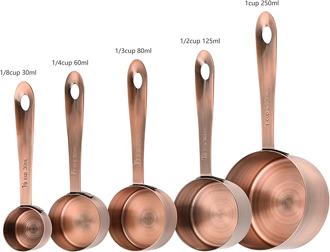 Nstezrne Copper Measuring Cups and Spoons Set, Stainless Steel Measuring Cups and Spoons Set 12, Metal Measuring Cups Set, 5 Measuring Cup Set and 6 Copper Measuring Spoons &Leveler for Kitchen