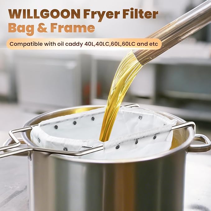 Fryer Filter Bag & Frame Set, Reusable Oil Strainer for 70 lb Cooking Oil