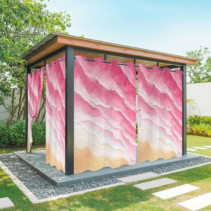 Ocean Outdoor Curtains for Patio Beach Waves Watercolor Abstract Gradient Pink