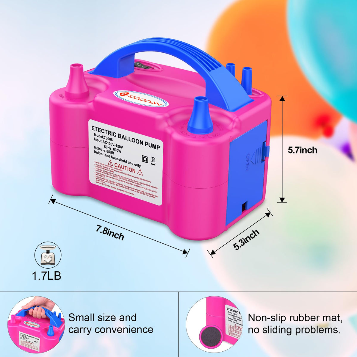 IDAODAN Electric Balloon Pump, Portable Electric Balloon Blower Machine Inflator Air Pump for Party Decorations