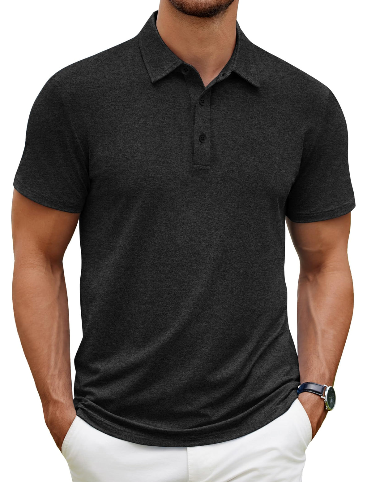 COOFANDY Men's Short Sleeve Black Golf Polo Shirts Quick-Dry Performance Tactical T-Shirt Collared Tennis Shirts Top