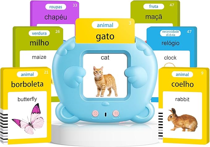 Portuguese (Brazil) & English Talking Flash Cards for Toddlers, Bilingual Flash Cards Learning Montessori Toys with 224 Sight Words, Speech Therapy Toys for Children Sensory Preschool Education Gifts