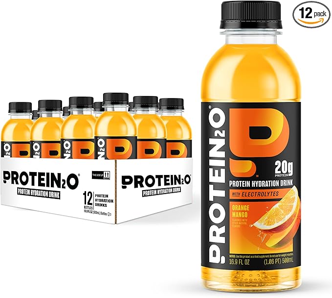 Protein2o Hydration Drink - 2-in-1 Liquid Clear Whey Protein Isolate and Electrolyte Drink - 20g Protein, Vitamins B5, B6 - Post-Workout Recovery - 16.9 Fl Oz - 12 Count Orange Mango